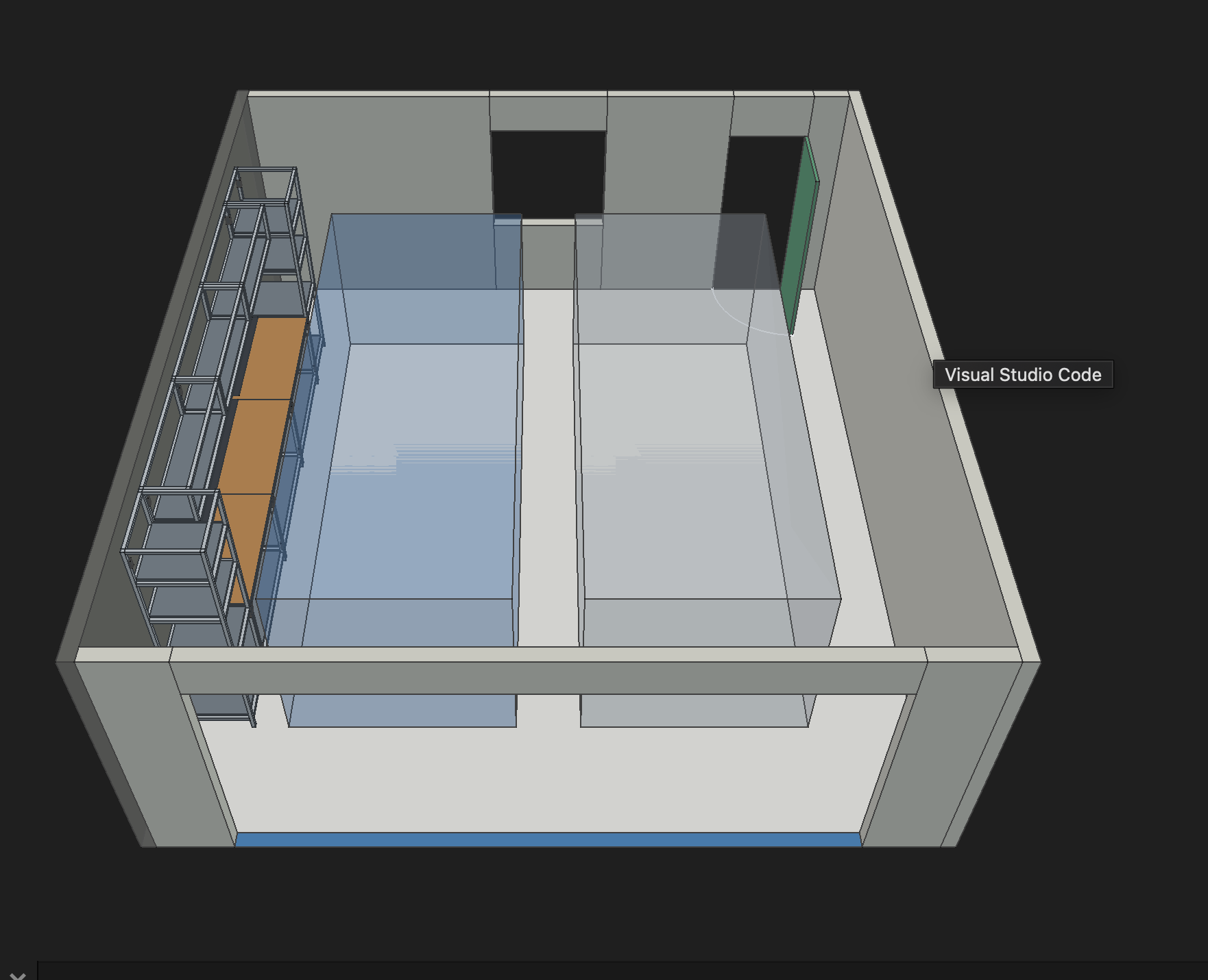 3D garage layout showing the storage system and vehicle clearance